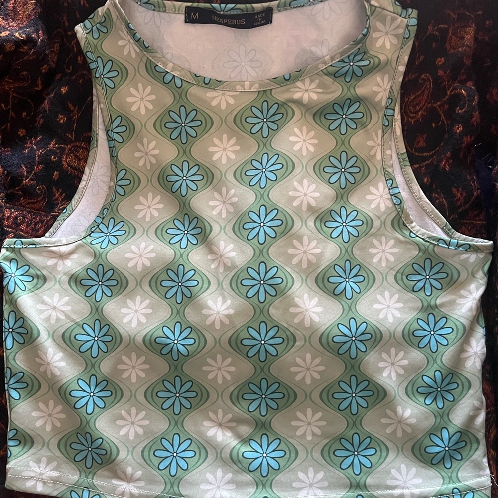 Floral Sleeveless Top - Green and Blue
